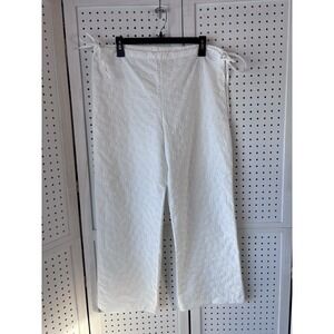 Bambi‎ LG/XL White Side Tie Beachy Cover Up Boho Wide Leg Floral Textured Pants